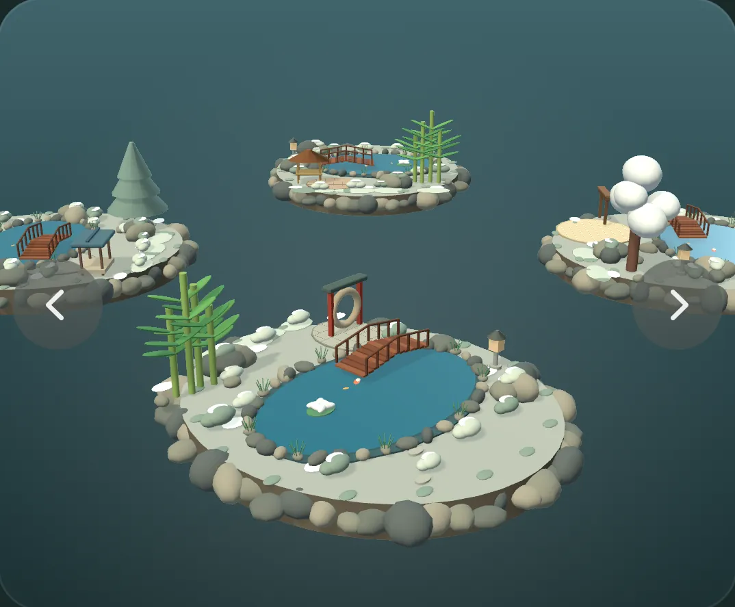 The China garden in winter, its paths and stones dusted with snow.